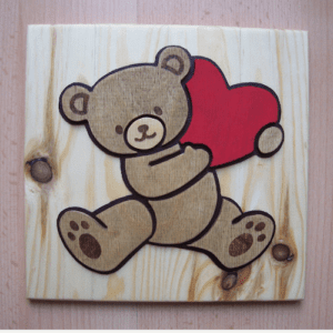 Wooden Teddy Bear Picture Decoration