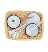 Gluckskafer - Enamel Cooking set in cane basket 34 x 21cm available at Amousewithahouse