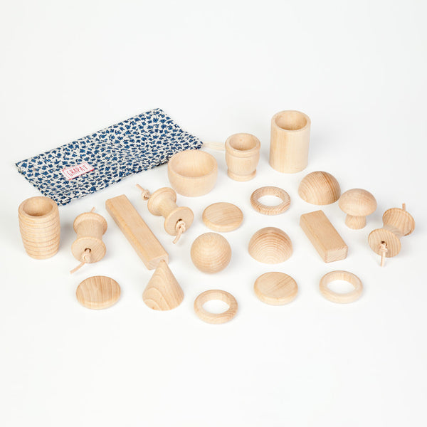 Grapat - Treasure Bag with 20 Natural Wooden Pieces available at Amousewithahouse